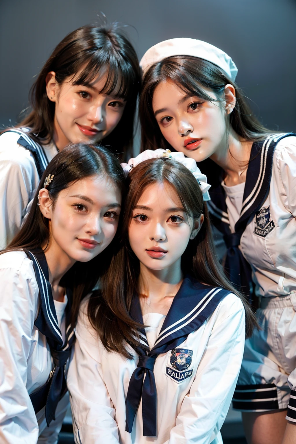 Five cute girls wearing JK sailor uniforms,Have hair of different colors