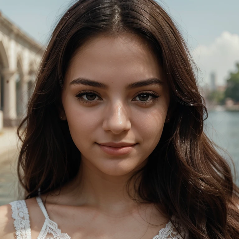 beautiful girl with a confident expression on her face,high contrast, dynamic composition, thin smile,Serene and peaceful background, Subtle touches, Delicate lace accents, realistic rendering, Strong emotion, feminine charm,pose for instagram