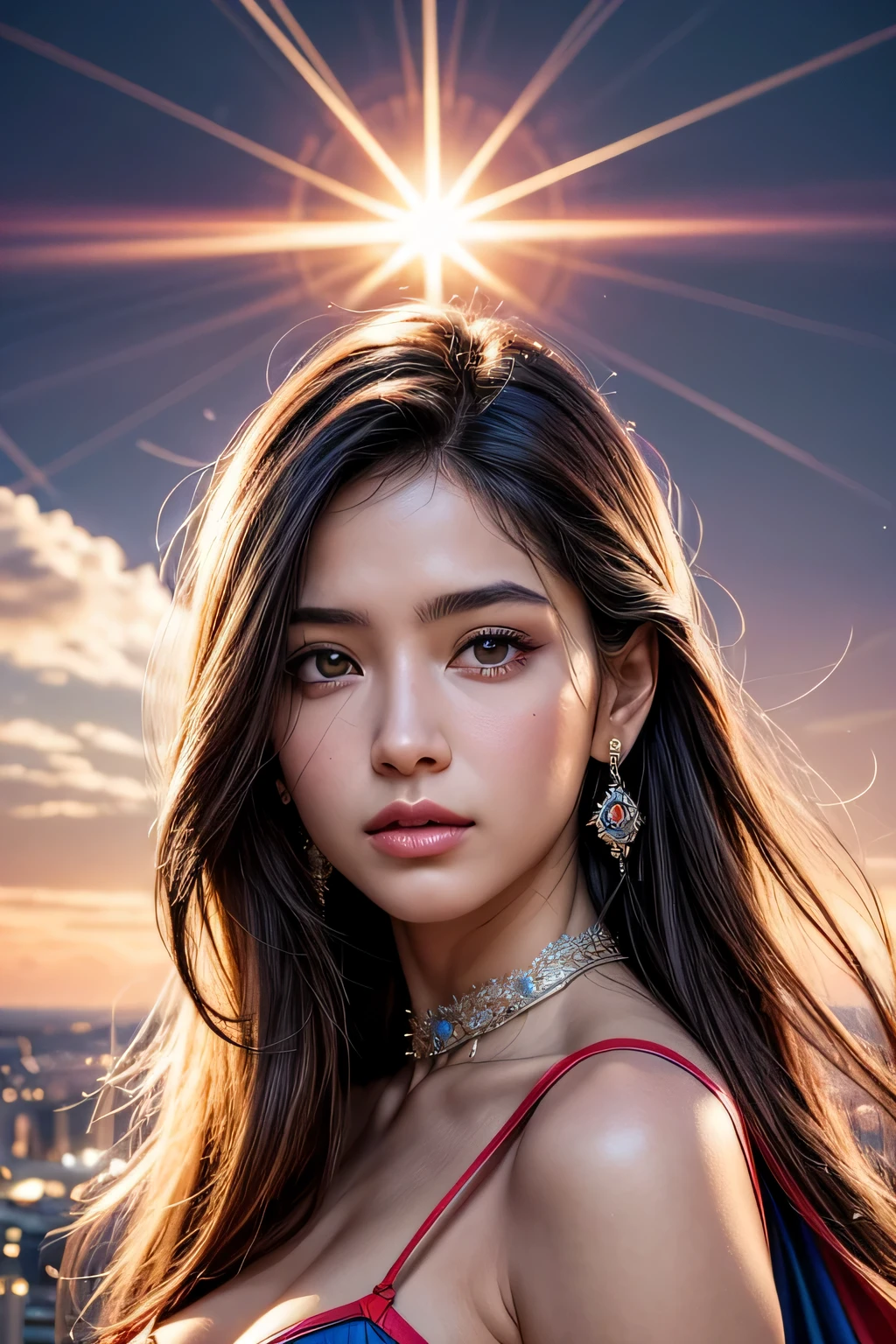 estilo anime, ( Superman), insanamente bonita Alina Gorokhova foto retrato, 21 anos de idade, corpo todo, UPPER ANGLE, curvas do corpo, umbigo, mini-saia, pele lisa e cremosa, lindos olhos marrom, Belos detalhes faciais, ((Fundo de Manhattan) )), Medium low angle shot, ganancioso e atraente, incredibly euphoric gorgeous, vivid emotion, peach fluff, symmetrical circular iris, Maquiagem natural do Glitter, umidade detalhada, detailed droplets, fios de cabelo intrincados detalhados, dslr, refletido em raytraced, Pino Deni, Bud Melmann de Larry, symmetrical face and body, sociedade cg, Gottfried Hernwein e Irakli Nadal, reflexos oculares, foco, motor irreal 5, Efeitos visuais, fotografia de filme, Detalhe extremo, Ultra-HD, post-processing, post production, single face, Tanvir Tamim, Fotografia ultra-realista, Tiro com Hasselblad X1D-50c, ISO 100