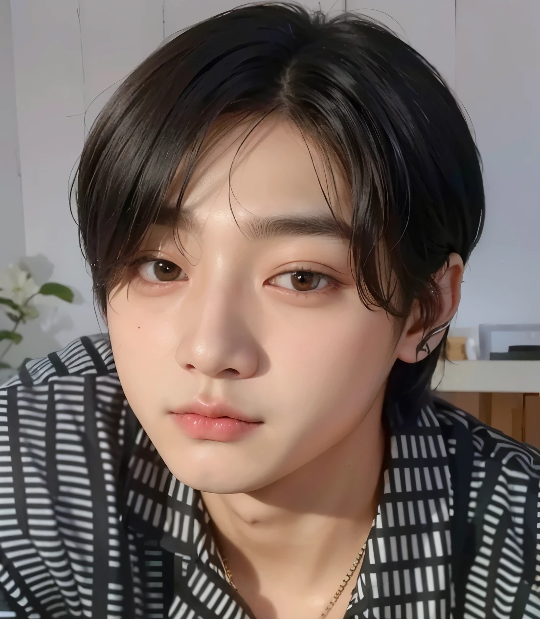 there is a young man with a black and white shirt on, jungkook, jinyoung shin, cai xukun, kim doyoung, hyung tae, taken in the early 2020s, shin jeongho, wan adorable korean face, taejune kim, young wan angel, jaeyeon nam, yanjun chengt, leaked image