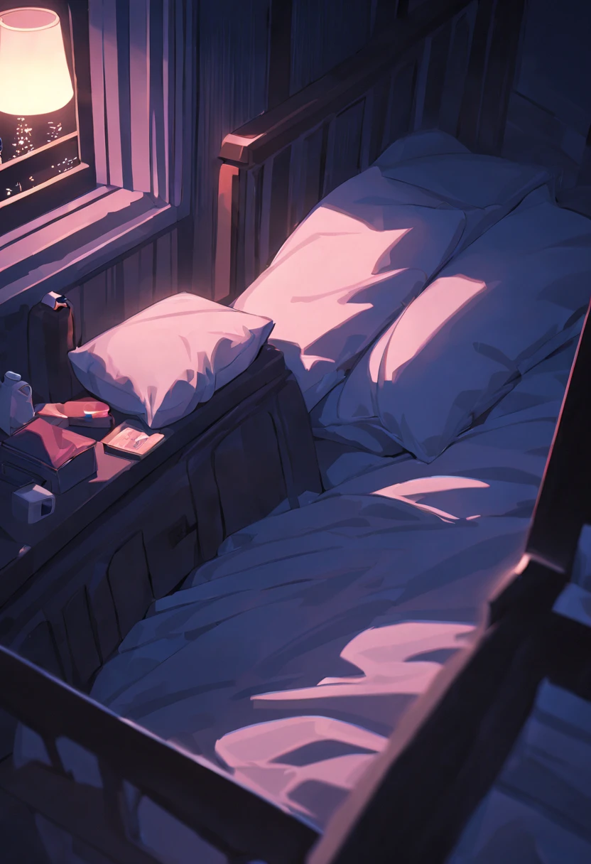 Creating a Woman's Bedroom Scene,There is a bed and towels inside, window, night, Anime style, Vector Graphics, Cartoon