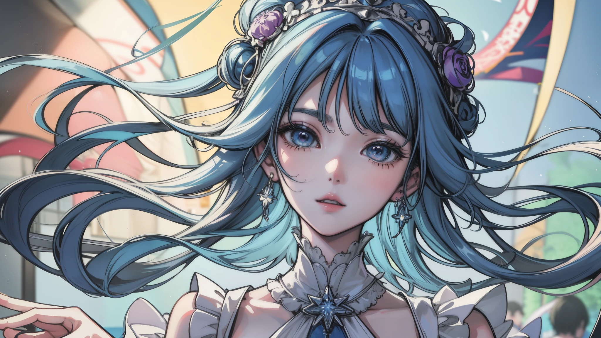 Chica anime con ojos azules y vestido blanco sosteniendo un cristal azul., arte de anime digital detallado, estilo anime 4k, Fondo de pantalla de arte anime 4K, Fondo de pantalla de arte anime 4k, arte de anime detallado, fondo de pantalla de arte anime 8 k, hermoso retrato animado, arte de anime detalladowork, hermoso arte animework, hermoso arte anime, retrato detallado de chica anime, Fondo de pantalla animado 4K