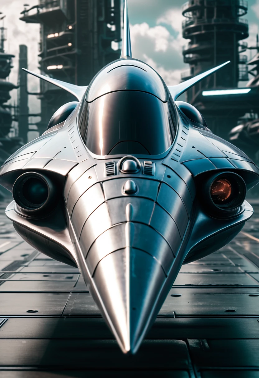 Spaceship with metal dolphin appearance, plastic, blindagem Liza. planos futurista fundo nave de guerra em forma futurista voando 4k