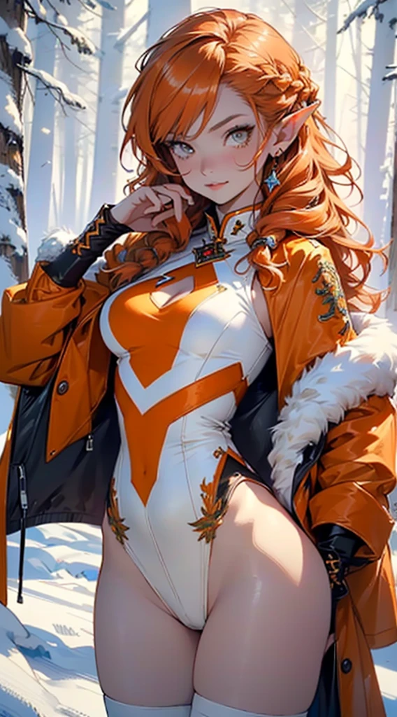 cute loli elf,(((little loli,tiny little body,little))),(((6 years old))),((anime elf loli with extremely cute and beautiful orange hair)), (((elf))), (((elf ears))),

(((flat chest))),((((orange hair:1.35,messy orange hair,long hair,huge braids,colored inner hair,ear breathing)))),(((orange eyes:1.3,upturned eyes:1.3,perfect eyes,beautiful detailed eyes,rainbow glows ultra-detailed orange yellow eyes:1.1,gradient eyes:1,finely detailed beautiful eyes:1,symmetrical eyes:1,big highlight on eyes:1.2))),(((lustrous skin:1.5,bright skin: 1.5,skin tanned,shiny skin,very shiny skin,shiny body,plastic glitter skin,exaggerated shiny skin,Reflective skin))),(delicate detailed fingers,detailed body,detailed arms,human hands,(detailed face)),

cute,slutty,erotic,daring,(((nsfw))),

zettai ryouiki,revealing clothing,show skin,(((Sexy orange coat, orange coat outfit, wearing a orange coat:1.3,orange winter coat))), ((orange mini-skirt,orange mini skirt with furry edge,visible thong straps)),(white gloves,orange clothes,semi-naked,with little orange clothing,((((furry edge clothing)))),(detailed outfit,detailed clothes),

(dynamic pose:1.0),solo focus,embarrassed,centered,scale to fit dimensions,Rule of thirds,

twilight,holiday Village Background,winter,snowstorm in background,(pine forest),detailed background:1.25,snow covered,lots of snow, snow,snow forest background,(((Glowing Snowflakes,Glittering Details))),Christmas tree,

(best quality),(high resolution),(sharp focus),(ultra detailed),(extremely detailed),(extremely high quality artwork),8k_wallpaper,(extremely detailed CG 8k),(very fine 8K CG),((hyper super ultra detailed perfect piece)),flawless,(((masterpiece))),illustration,vibrant colors,(intricate),High contrast,Selective lighting,Double exposure,HDR (High Dynamic Range),Post-processing,Background blur,