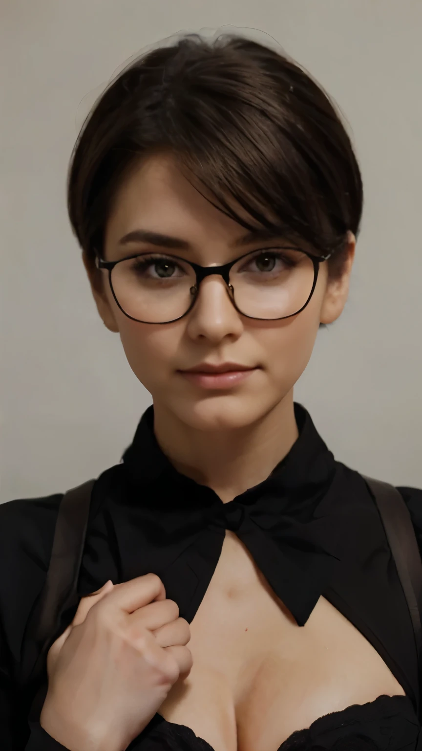 Women wearing black clothes. bunny ribbon face love. glasses short hair