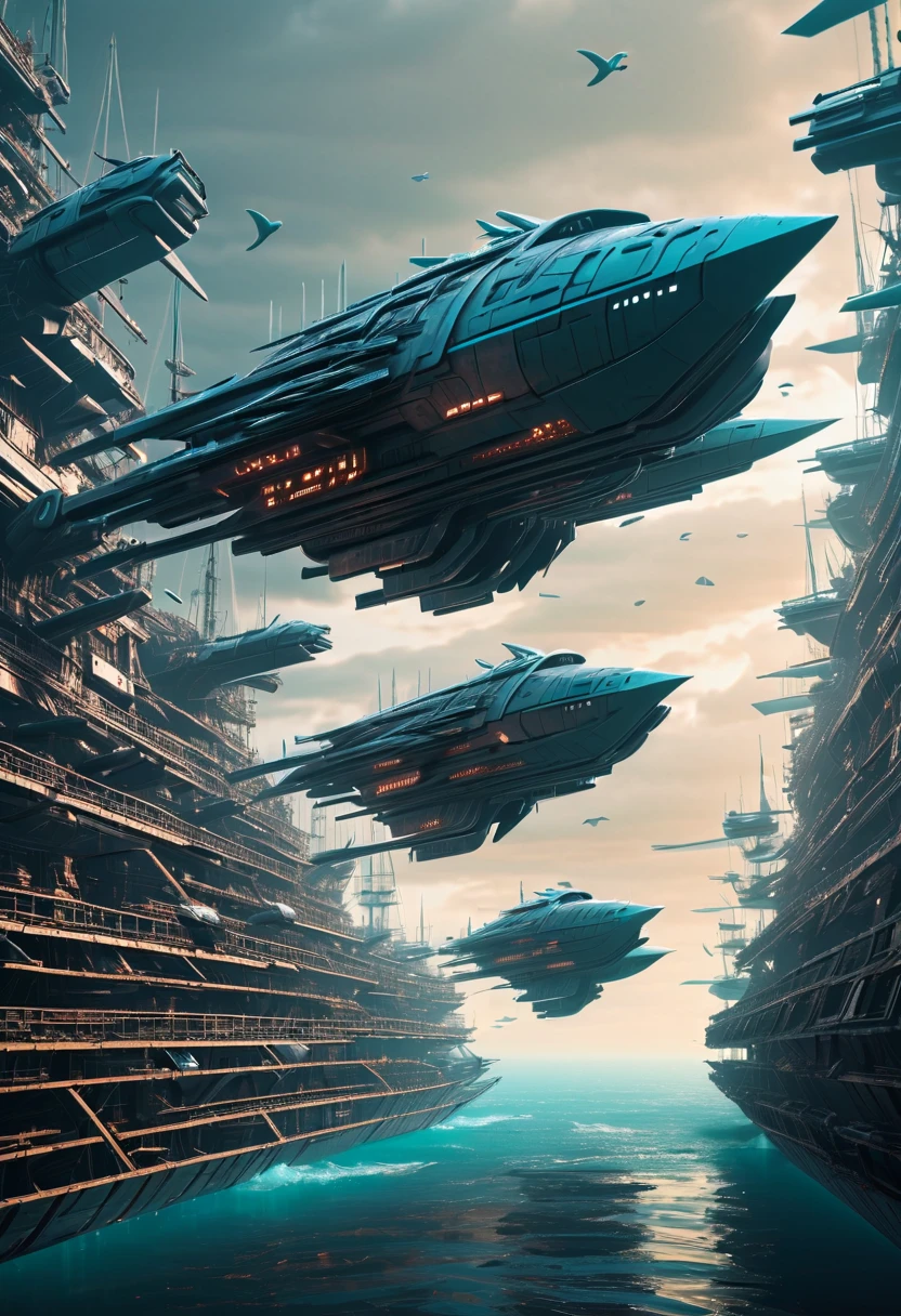Metal bird-like ship, plastic, blindagem Liza. planos futurista fundo nave de guerra, futurista voando 4k