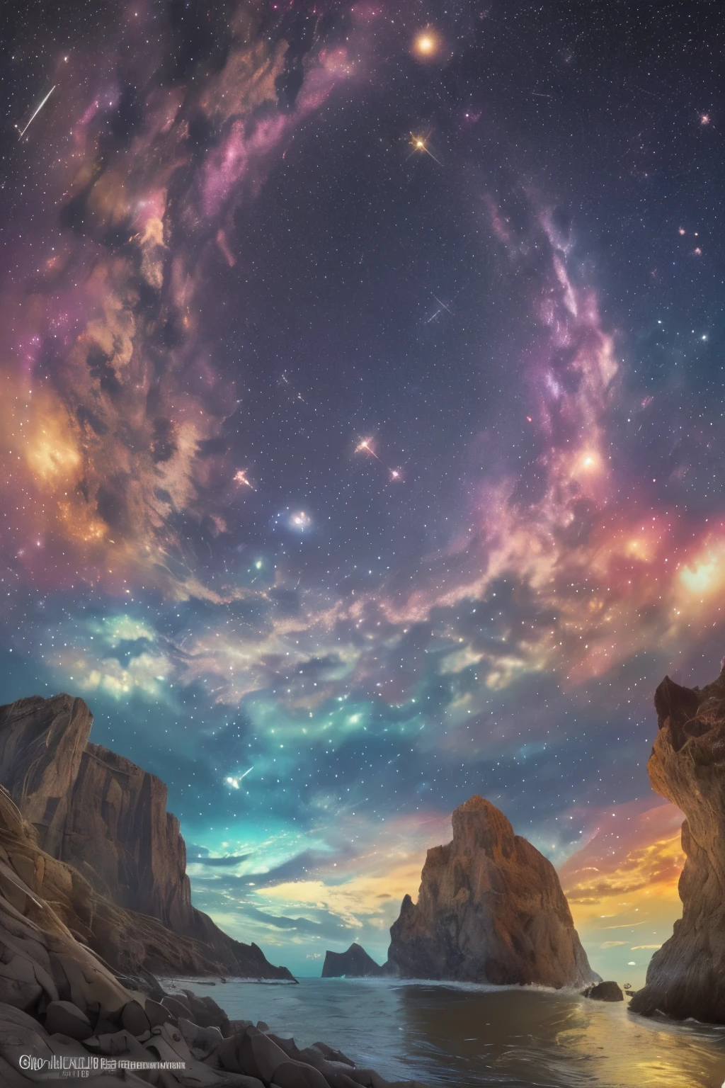 A captivating phone case featuring a split view of two breathtaking scenes: the first, an enchanting night sky filled with twinkling stars above an expansive ocean, home to graceful fish swimming elegantly in the depths. The second, an alluring vista of the cosmos, where planets align in perfect harmony, accompanied by intriguing alien creatures and majestic birds soaring through the galaxy. This hyper-detailed, ultra-realistic design, inspired by outer space, seamlessly blends modern technology with the mysterious wonders of the universe. Treat your phone like a treasure chest filled with cosmic beauty. --s2 (Night sky, stars, ocean, split view, fish, planets