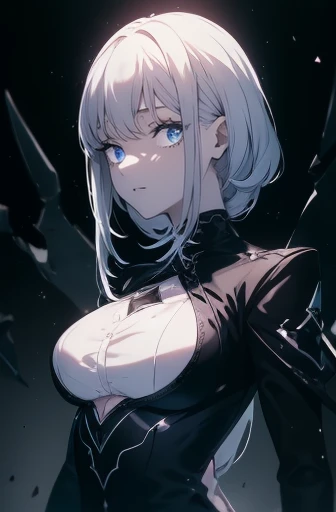 3D cartoon avatar in anime style De[Girl with white skin, blue eyes, Naked, White hair forward, excited and horny expression. Masturbating. Many pubic hairstyles above her vagina. As a setting, a gothic female bedroom. Softly blushing face.] The Character should have a three-dimensional appearance, similar to anime characters, with rich textures, soft lighting and realistic facial expressions.