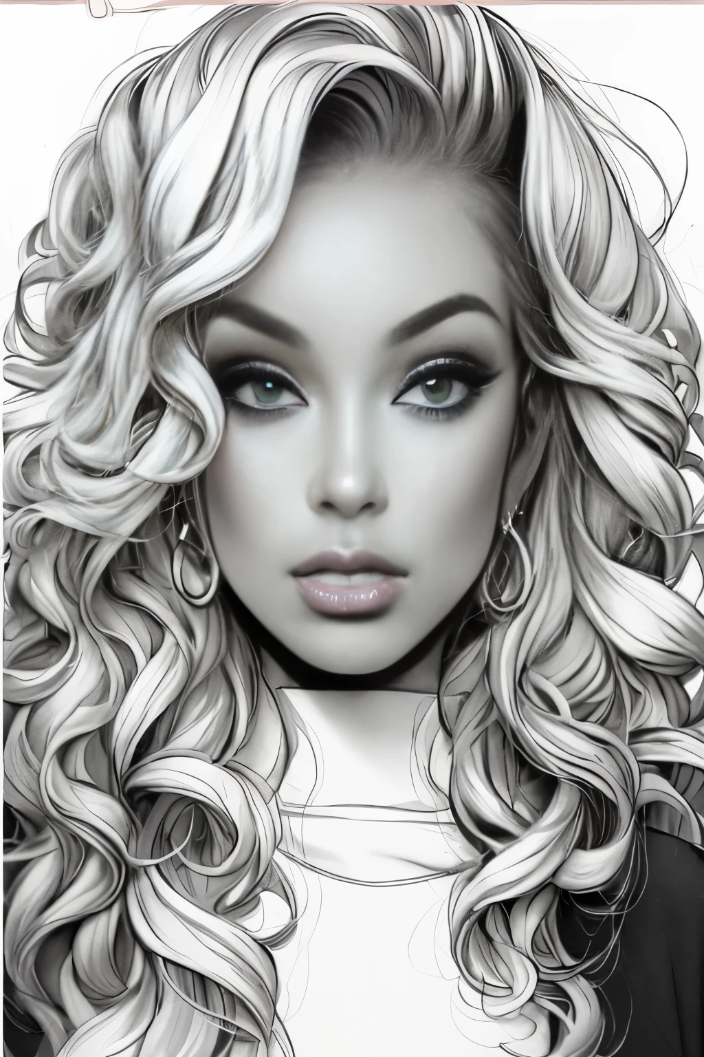 a drawing of a woman with long hair and big eyes, beautiful line art, cartoon style illustration, highly detailed illustration, detailed woman, in style of digital illustration, sketch black and white colors, extremely detailed woman, high quality sketch art, beautiful drawing style, black and white drawing, black on white line art, detailed face ), black and white line art, detailed digital drawing