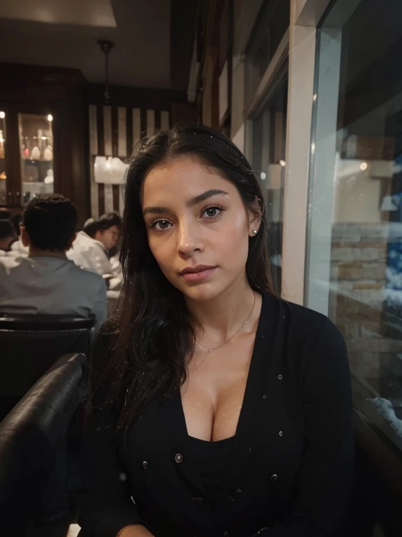 Raw photo quality, high definition image, yeux bleus parfaits, ultra realistic, femme colombienne, 30 ans, sous la neige.