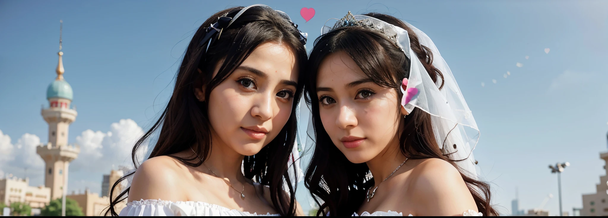 anime picture of two beautiful saudi women in wedding dresses with a speech bubble above them, ecchi anime style, anime maids riding early tanks, , two beautiful anime girls, anime moe artstyle, ecchi, nixeu and sakimichan, ecchi style, pixiv 3dcg, oppai, ahegao, characters from azur lane