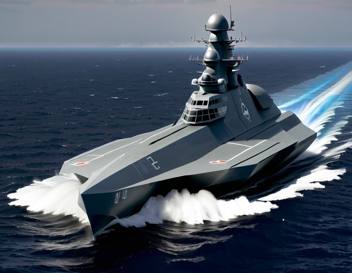 The futuristic warship is a highly advanced, autonomous machine, projetada exclusivamente para combates espaciais. Its structure is covered with state-of-the-art shielding, capaz de resistir a ataques inimigos e proteger seus sistemas essenciais.

With an aerodynamic and aggressive design, a nave apresenta uma pequena ponta em formato de asa, which carries a vast amount of missiles of different types and sizes. These missiles are strategically positioned and can be precisely launched at enemy targets., proporcionando um arsenal poderoso.