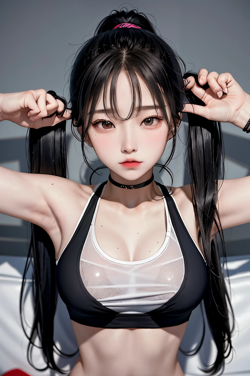(masterpiece,Highest Quality),,s girl,A dark-haired,Sportsbra