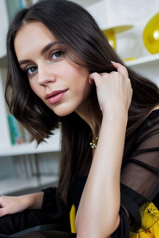 Laya Benisha, beautiful girl, 25 years old, chin-length hair, half white right-hand hair , half black left-hand hair, fashionably dressed, ,portrait, Realism, party, close-up, ccurate, 4K, detail