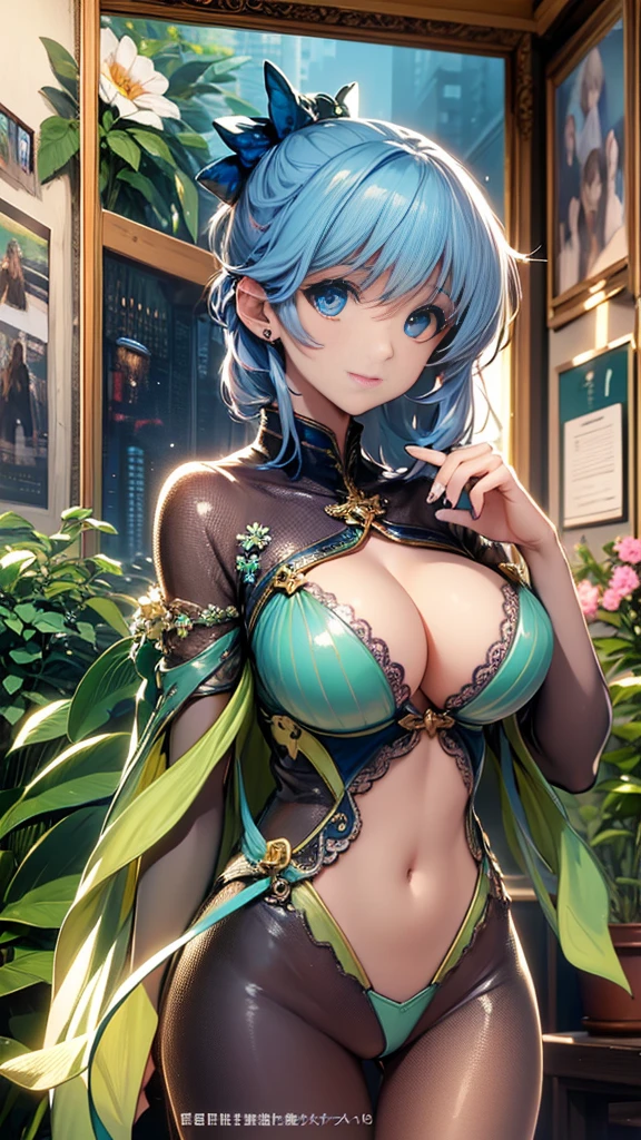 ((masterpiece)), (((highest quality)))), High-definition depiction,three-dimensional sense,((ultra detail)), 8K,(surreal), (Highly detailed CG illustrations), (very delicate and beautiful), visual artワーク,highest quality, realistic skin, realistic fabric,anatomically correct body,クラス史上最高masterpiece, unparalleled beauty,beauty and enchanting beauty,physically accurate depiction,dynamic view,
high fashion pieces,cinematic depiction,attractive model, attractive artistic depiction,Girl in a blue ponytail. slightly round face,soft and gentle expression,Large, attractive blue eyes with a sense of transparency,black and white military uniform,sex appeal,shy smile,big breasts,charming cleavage,visual art,dress a delicate lace pattern.,Very slim body and slender figure, armory,perfectly slim waist,flared mini skirt,works of art、bold revealing costumes,Erotic fashion.calm expression,
The stage of the image is、A scenic garden full of flowers and greenery. Soft sunlight filtering through the trees shines in, shine a warm light. Cinematic lighting.(full body:1.3),Wide angle of view,(Floral decoration on the border of the layout),Flower decoration around the screen,three-dimensional sense,sense of distance,artistic depiction,Film festival submissions、((Brochure cover、mucha decorative frame)),