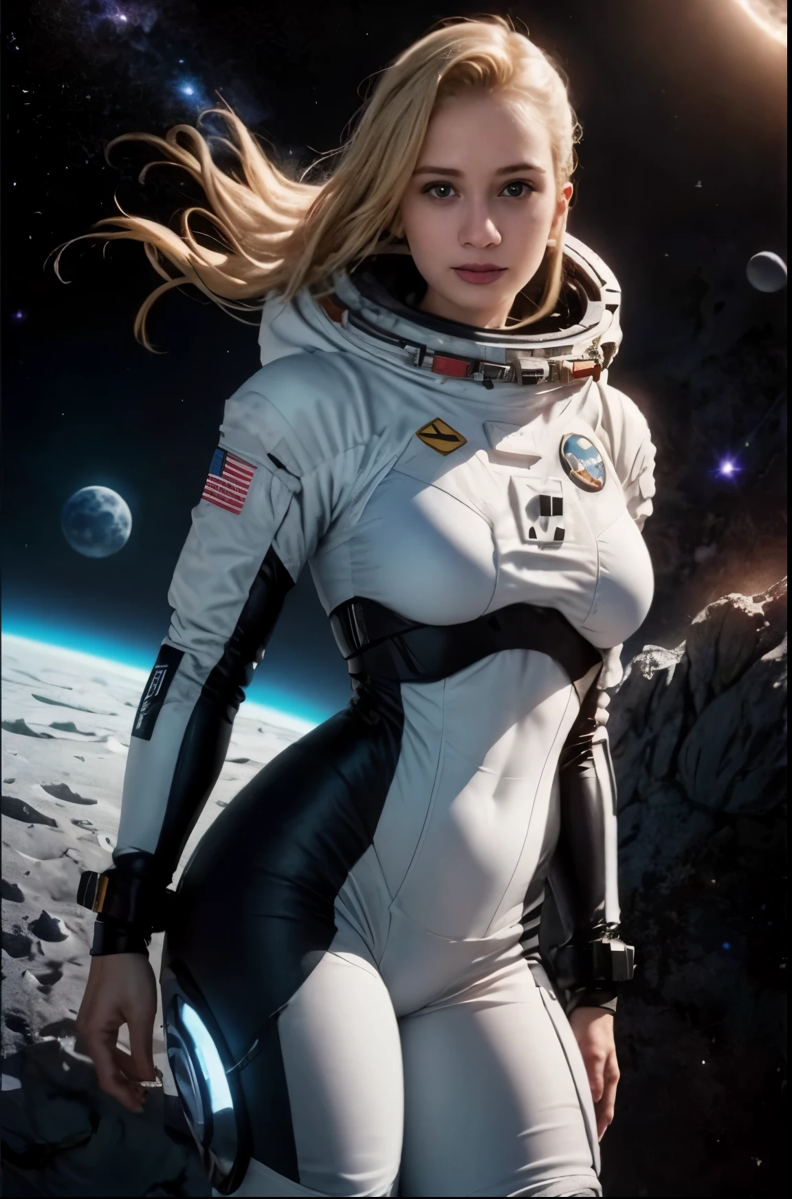 Britney Spears astronaut costume, Britney Spears from the moon, full body, hyper Realistic, 4k, High quality, High Definition, 