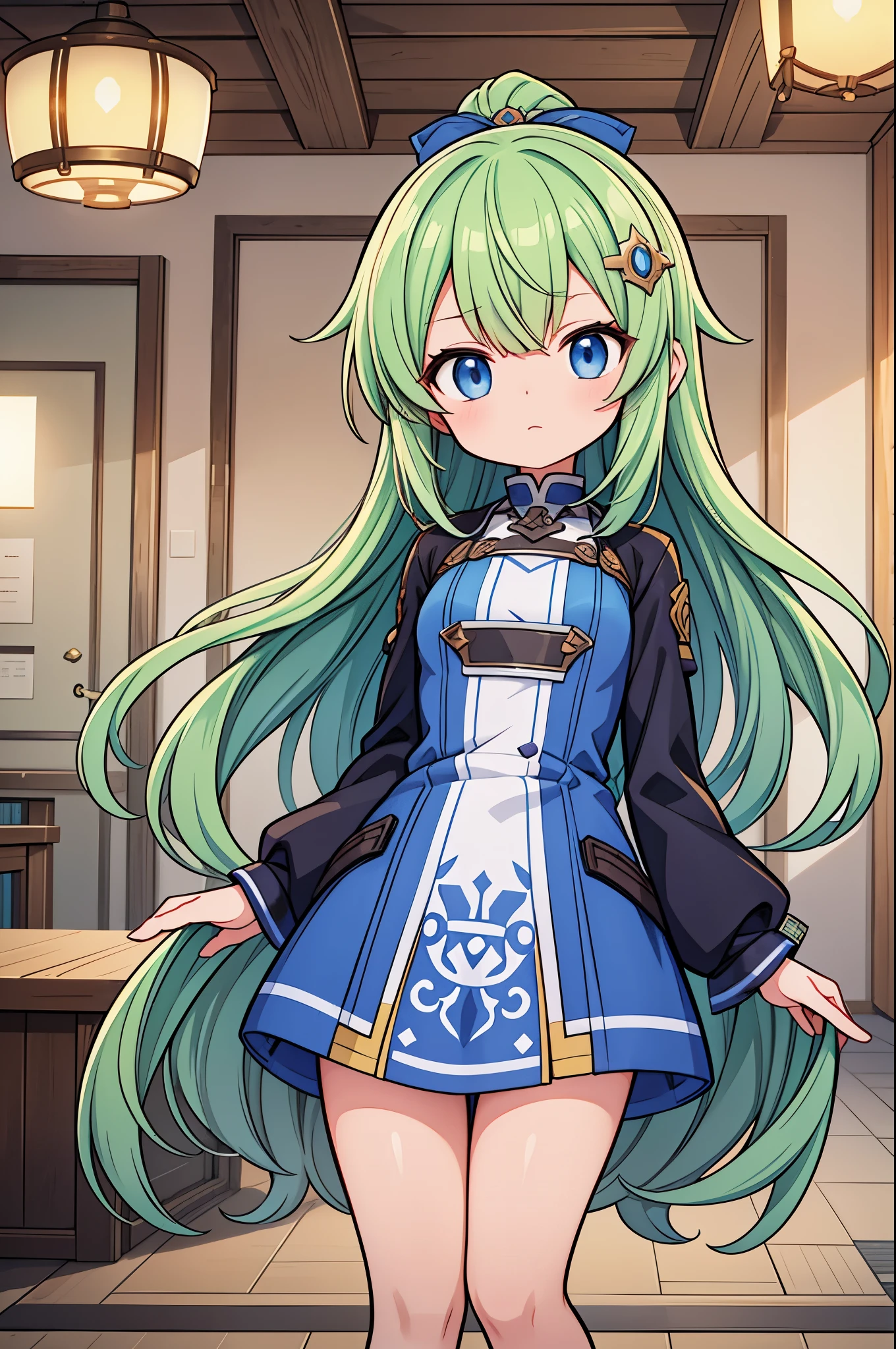 Very detailed illustration in anime style of a female engineer with a wavy hair in a bob style, extremely detailed face, laboratory environment, (ni no kuni), (mushoku tensei merged with Guild wars 2), JRPG, art by MSchiffer, pixiv, konachan, high contrast, flat colors, cel shaded, light particles, colorful, zoomed, midshot