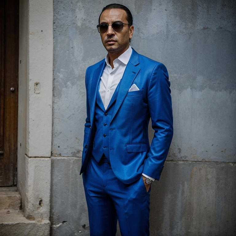 Um mafioso com o traje azul claro