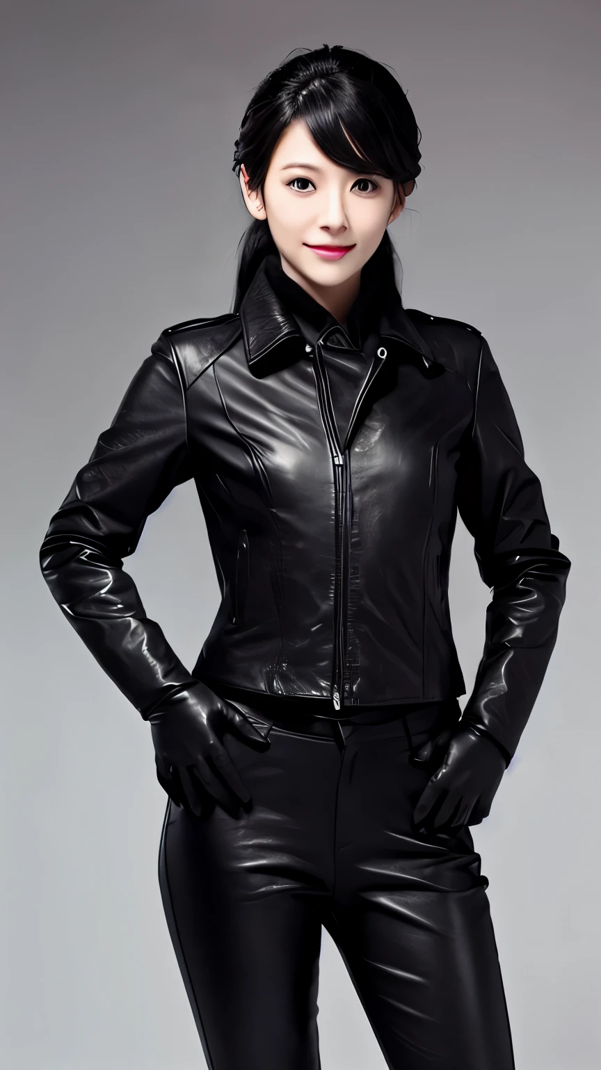 Black leather riders jacket, Office in the Dark, Black leather glove fingertips on both hands,Wearing black leather gloves,Sitting in a black leather chair、 Japan Female New Employees (Black leather gloves cover both hands) (The angle is sideways)、Black Leather Leather Pants,Black Leather Black Leather Pants,Black Leather Skinny Pants、Long black leather boots on both feet、Black Hair Ponytail ((He wears black leather gloves on his hands))full body photo,Full Body Shot Full Body Full Body Leather Suit,☺If you turn in this direction。Wearing black leather gloves,Wearing black leather gloves,Wearing black leather gloves,Wearing black leather gloves,Wearing black leather gloves,Wearing black leather gloves,黒のレザーパンツが美しい😍黒のレザーパンツが美しい😍黒のレザーパンツが美しい,😍I'm smiling while looking at you,full body photo,full body photo,Full body leather wear