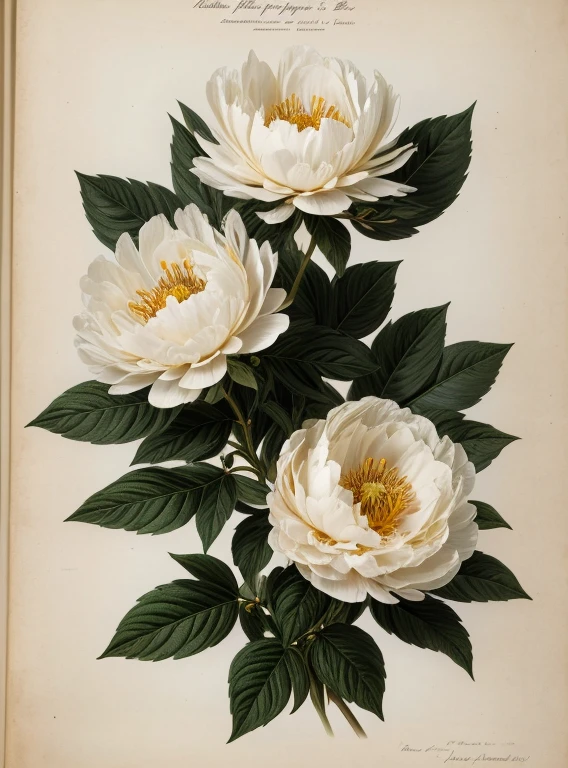 (best quality:1.2), (detailed:1.2), (masterpiece:1.2), vintage botanical illustrations of black peonies (1770 1775) in high resolution by John Edwards