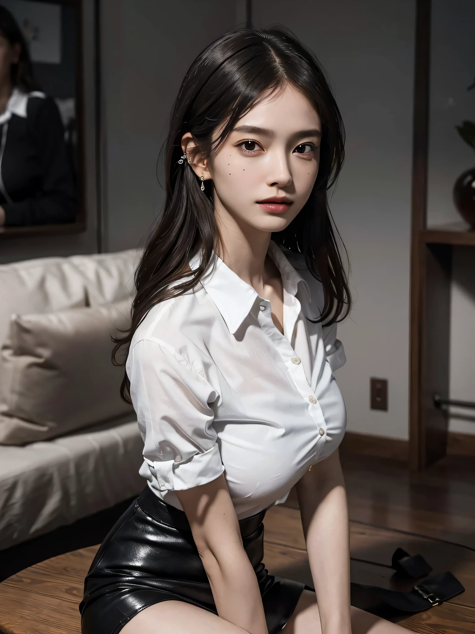 Button shirt with collar、Officelady、OL、Being at work、ty、Fiss Casual Pencil Skirt