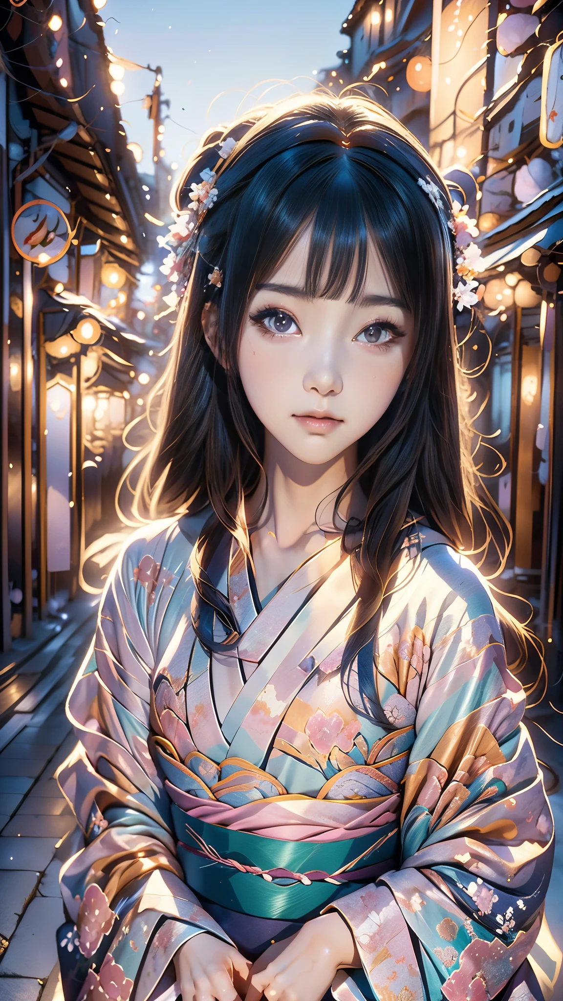 anime girl in kimono outfit standing in alley with flowers in hair, hinata hyuga, hanayamata, shikamimi, anime visual of a young woman, anime visual of a cute girl, hinata hyuga from naruto, kotegawa yui, anime portrait of shiina ringo, anime waifu, hana yata, misato katsuragi