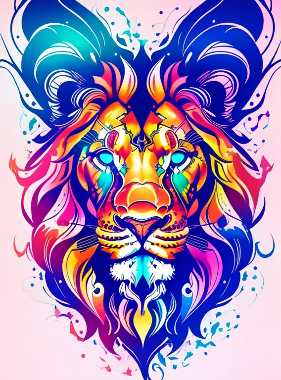 Detailed illustration of the constellation Lion, flower splash, T-shirt design, Realistic vivid colors, vectorial art, adolable, Fantasy art, Love , Detailed watercolor effects, digital paint, Soft light, Panoramic view, Isometric style, retro aesthetic, Character focus, 4K 分辨率, No background, Realistic rendering, using Cinema 4D, isolated white background, LOGO style