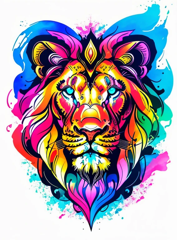 Detailed illustration of the constellation Lion, flower splash, T-shirt design, Realistic vivid colors, vectorial art, adolable, Fantasy art, Love , Detailed watercolor effects, digital paint, Soft light, Panoramic view, Isometric style, retro aesthetic, Character focus, 4K 分辨率, No background, Realistic rendering, using Cinema 4D, isolated white background, LOGO style