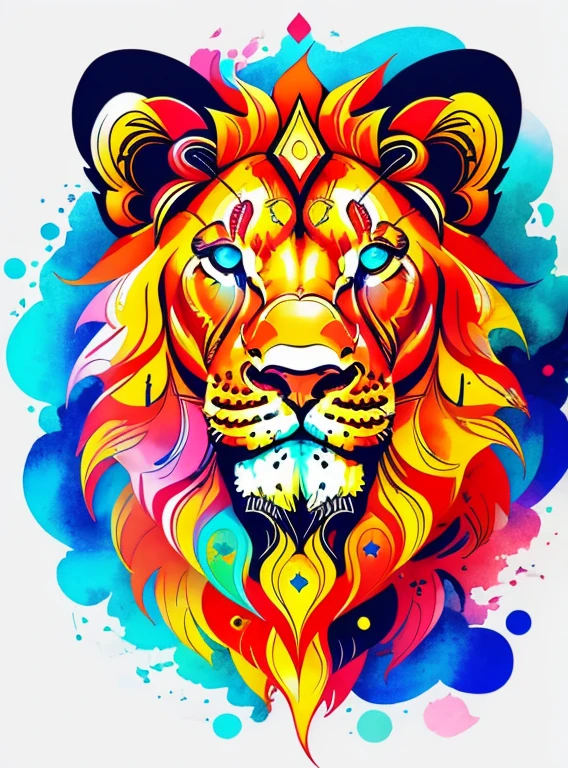 Detailed illustration of the constellation Lion, flower splash, T-shirt design, Realistic vivid colors, vectorial art, adolable, Fantasy art, Love , Detailed watercolor effects, digital paint, Soft light, Panoramic view, Isometric style, retro aesthetic, Character focus, 4K 分辨率, No background, Realistic rendering, using Cinema 4D, isolated white background, LOGO style