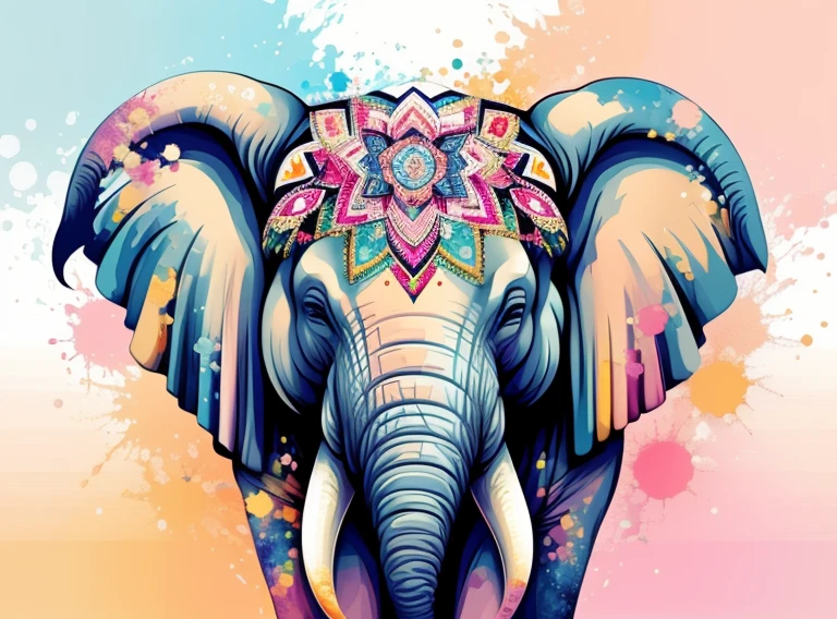 A kaleidoscope radiating joy with a majestic elephant head at the center vector, Alcohol ink and impasto mix painting, explosion,
yang08k, beautiful, colorful,
masterpieces, top quality, best quality, official art, beautiful and aesthetic,