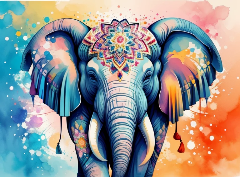 A kaleidoscope radiating joy with a majestic elephant head at the center vector, Alcohol ink and impasto mix painting,  explosion, 
yang08k,  beautiful,  colorful,
masterpieces, top quality, best quality, official art, beautiful and aesthetic,