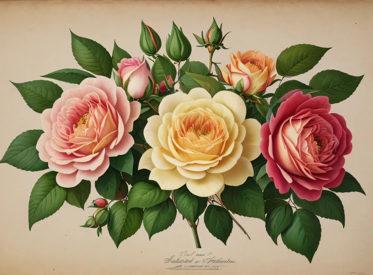 (melhor qualidade:1.2), (detalhado:1.2), (obra de arte:1.2), vintage botanical illustrations by Larger Provence Rose (1770 1775) in high resolution by John Edwards