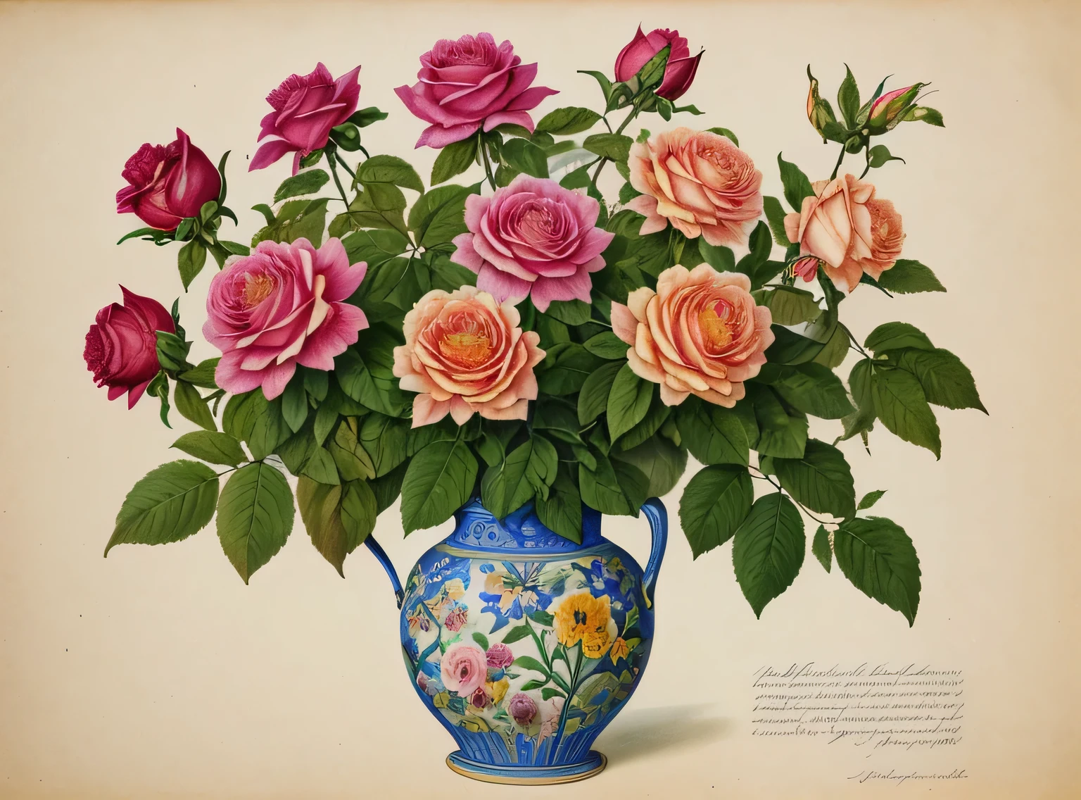 (melhor qualidade:1.2), (detalhado:1.2), (obra de arte:1.2), vintage botanical illustrations by Larger Provence Rose (1770 1775) in high resolution by John Edwards