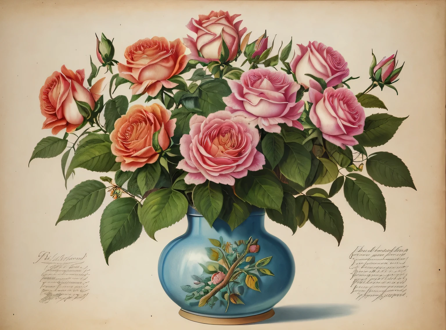 (melhor qualidade:1.2), (detalhado:1.2), (obra de arte:1.2), vintage botanical illustrations by Larger Provence Rose (1770 1775) in high resolution by John Edwards