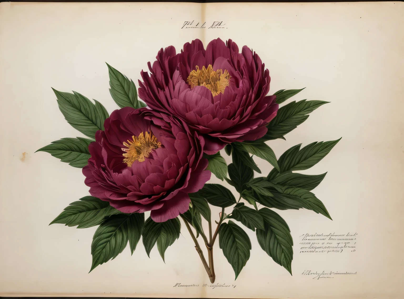 (melhor qualidade:1.2), (detalhado:1.2), (obra de arte:1.2), vintage botanical illustrations of black peonies (1770 1775) in high resolution by John Edwards