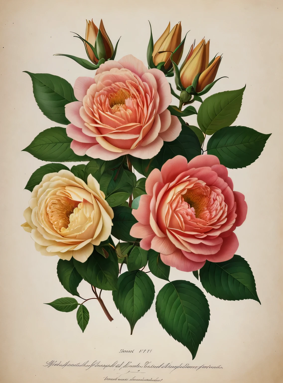 (melhor qualidade:1.2), (detalhado:1.2), (obra de arte:1.2), vintage botanical illustrations by Larger Provence Rose (1770 1775) in high resolution by John Edwards