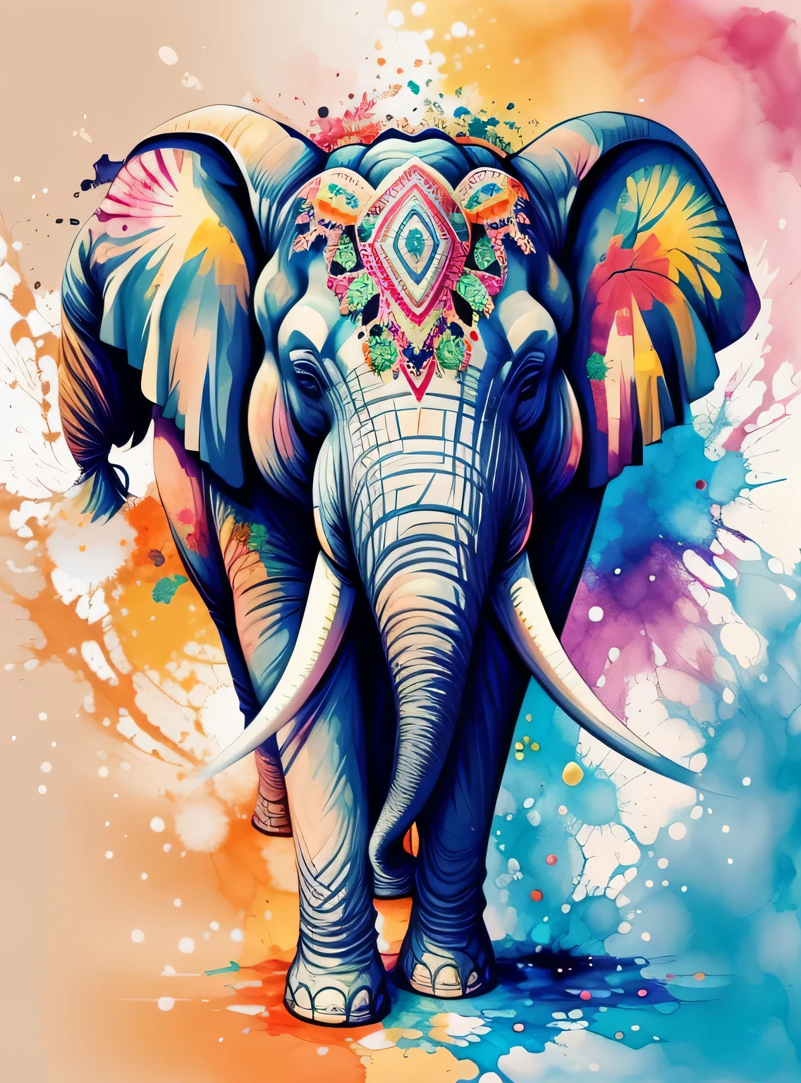 A kaleidoscope radiating joy with a majestic elephant head in the central vector, alcohol ink and impasto mix painting, blast,
Yang08k, Lindo, colorida,
obras-primas, maximum quality, melhor qualidade, arte oficial, Lindo and aesthetic,