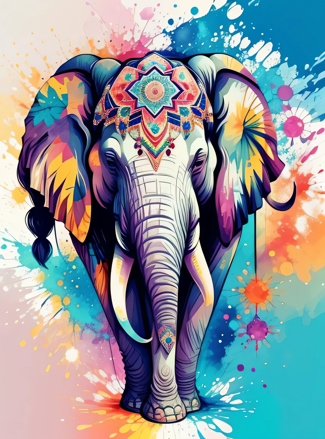A kaleidoscope radiating joy with a majestic elephant head in the central vector, alcohol ink and impasto mix painting, blast,
Yang08k, Lindo, colorida,
obras-primas, maximum quality, melhor qualidade, arte oficial, Lindo and aesthetic,