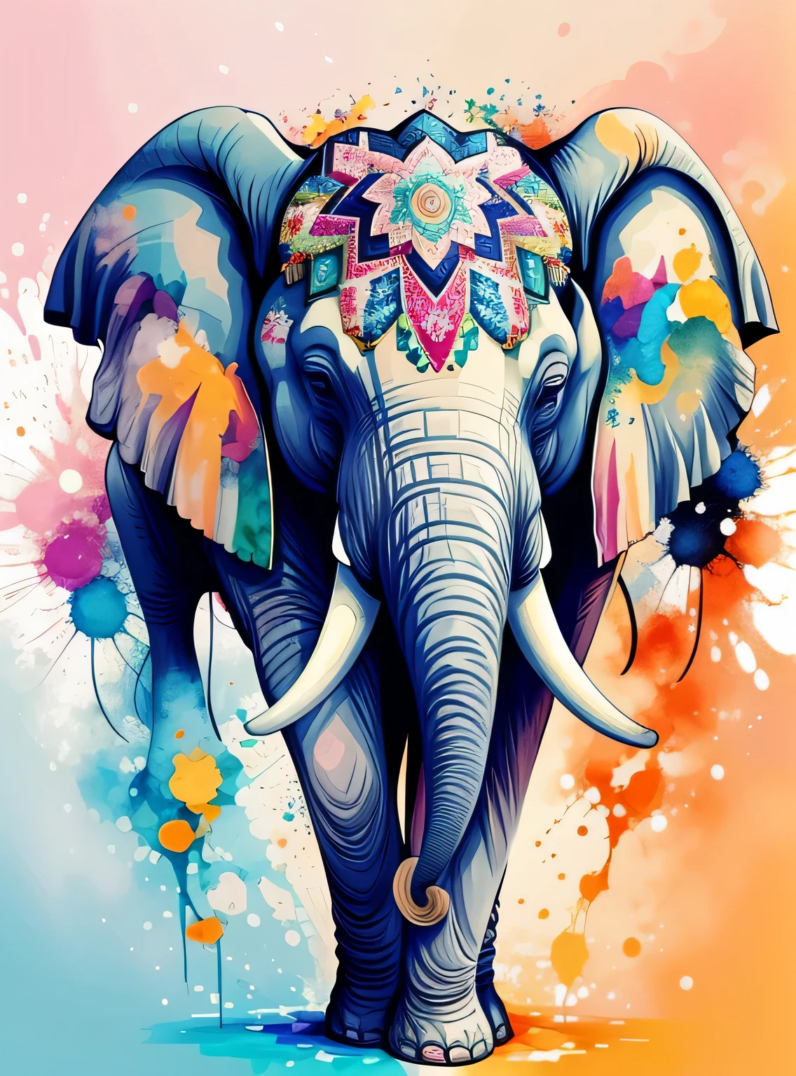 A kaleidoscope radiating joy with a majestic elephant head in the central vector, alcohol ink and impasto mix painting,  blast, 
Yang08k,  Lindo,  colorida,
obras-primas, maximum quality, melhor qualidade, arte oficial, Lindo and aesthetic,