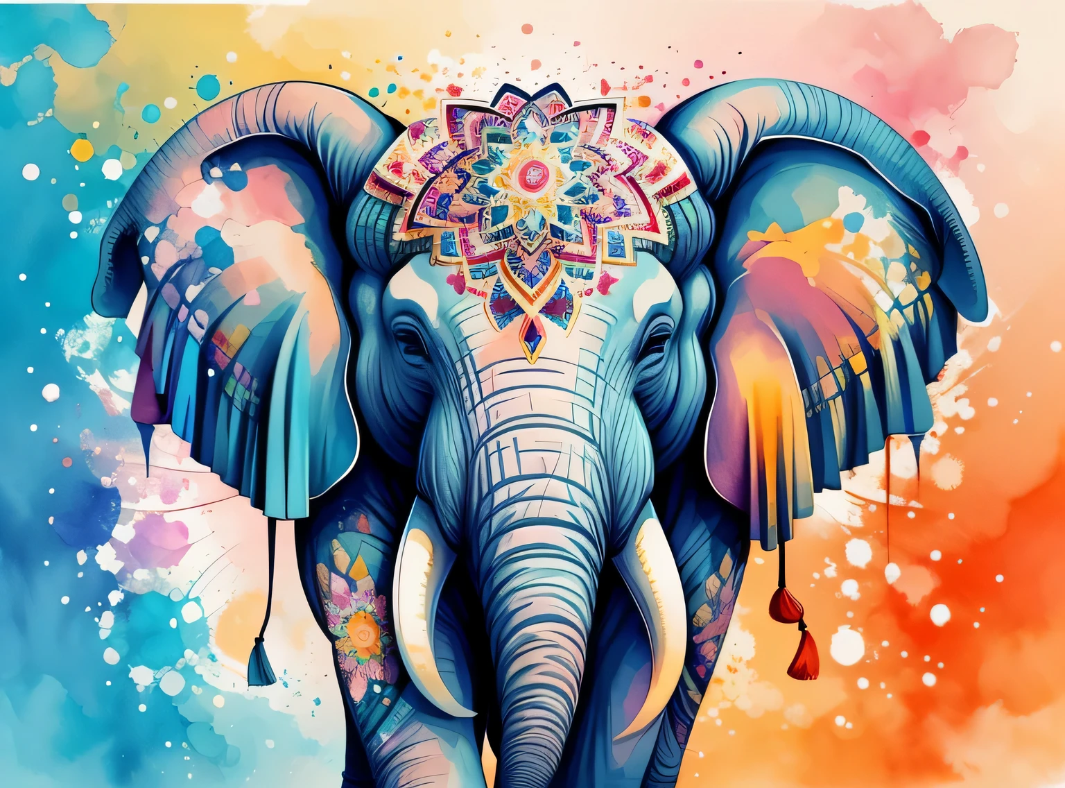 A kaleidoscope radiating joy with a majestic elephant head in the central vector, alcohol ink and impasto mix painting,  blast, 
Yang08k,  Lindo,  colorida,
obras-primas, maximum quality, melhor qualidade, arte oficial, Lindo and aesthetic,