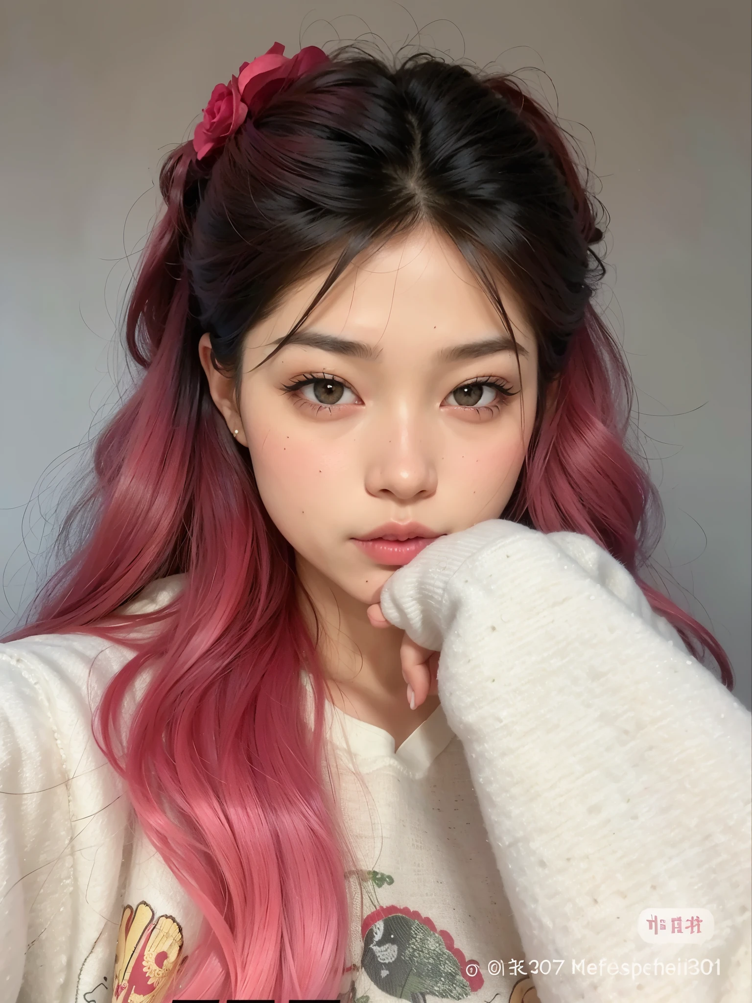 a close up of a person with cabello rosado and a white shirt, with cabello rosado, ulzzang, pelo liso rosa, cabello rosado, muchacha coreana, flowing cabello rosado, light cabello rosado with pink flames, Estilo de color rosa y rojo, ????? a rosa claro cabello desvanecido, muchacha rosada, retrato realista kawaii, rosa descolorido, cara rosada, Tono rosado