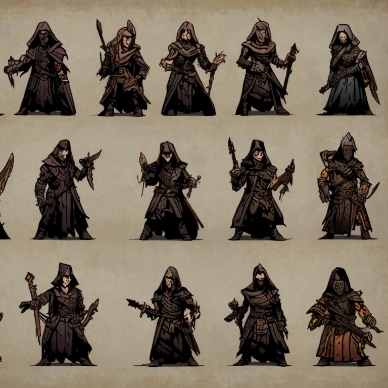 Personagem do jogo darkest Dungeon 2, vampiro com roupas de couro justas chicote e sombreiro