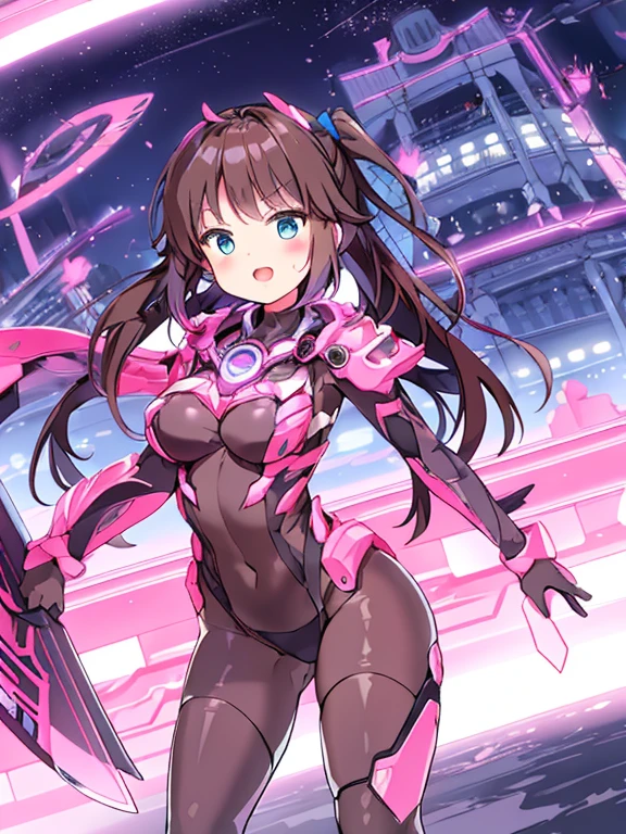 Extreme detail,masterpiece,futuristic city,girl with (energy shield):1.3,tight-fitting bodysuit,protecting herself from danger,using shield in battle,futuristic buildings,flying cars,shield growing brighter,repelling invader