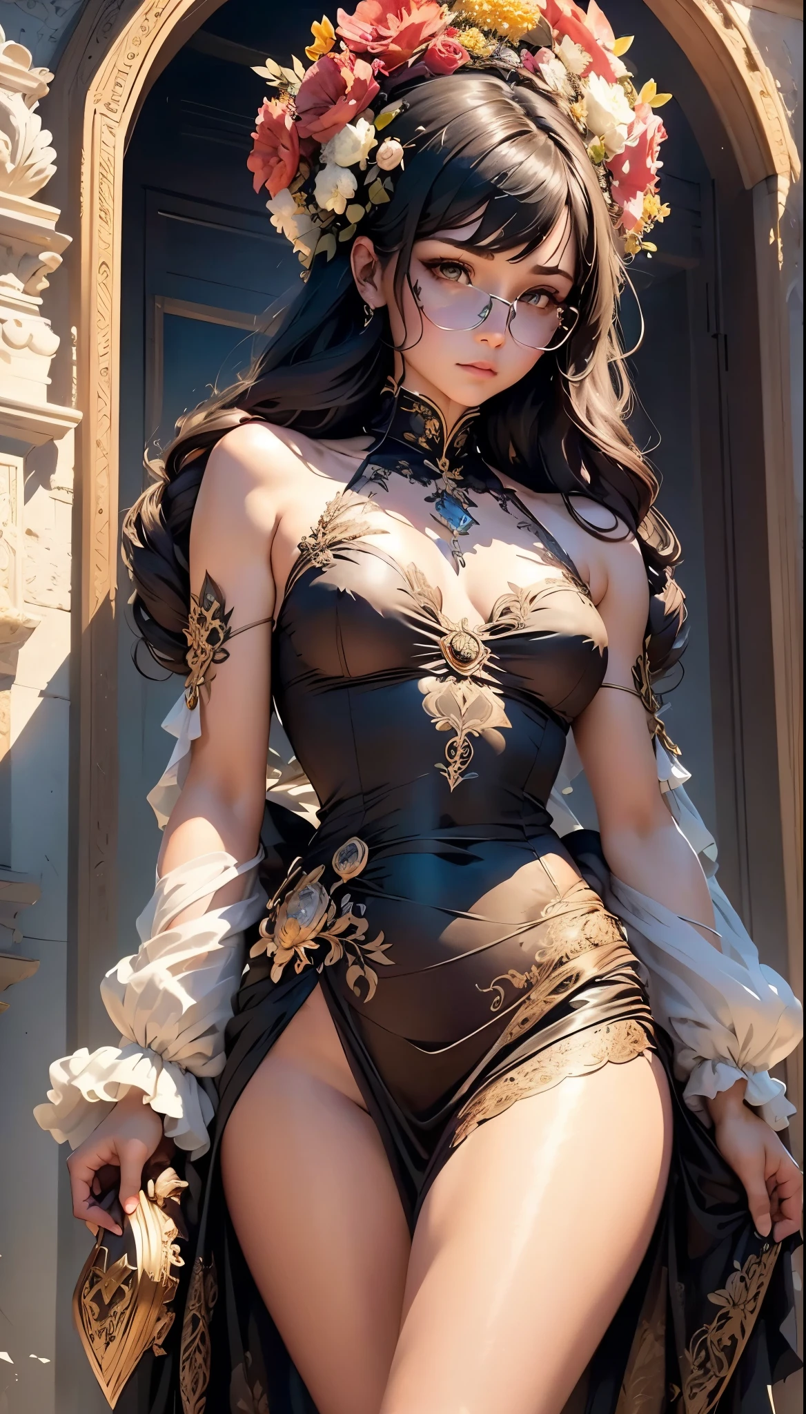 (cuerpo completo como:0.4), ((female florido princess)), (con cabello rubio largo y suelto), (Ojos hermosos y brillantes), tendencia en artstation, Flores de esperanza de Jean-Honor Fragonard, peter mohrbacher, hiper detallado, detalles locos, impresionante, intrincado, elite, Art Nouveau, florido, cera liquida, elegante, Extravagante, lujo, Greg Rutkowski, estilo de tinta, pegatina, vector-arte, Beautiful character design, double exposure shot, luminous design, premiado, obra maestra, Fondo negro AMOLED, (torso completo),