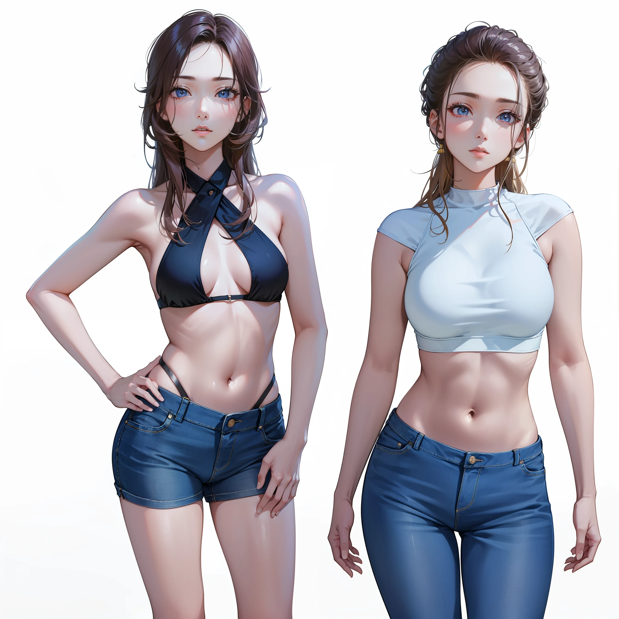 The girl looks back at you,Wear jeans and professional attire。