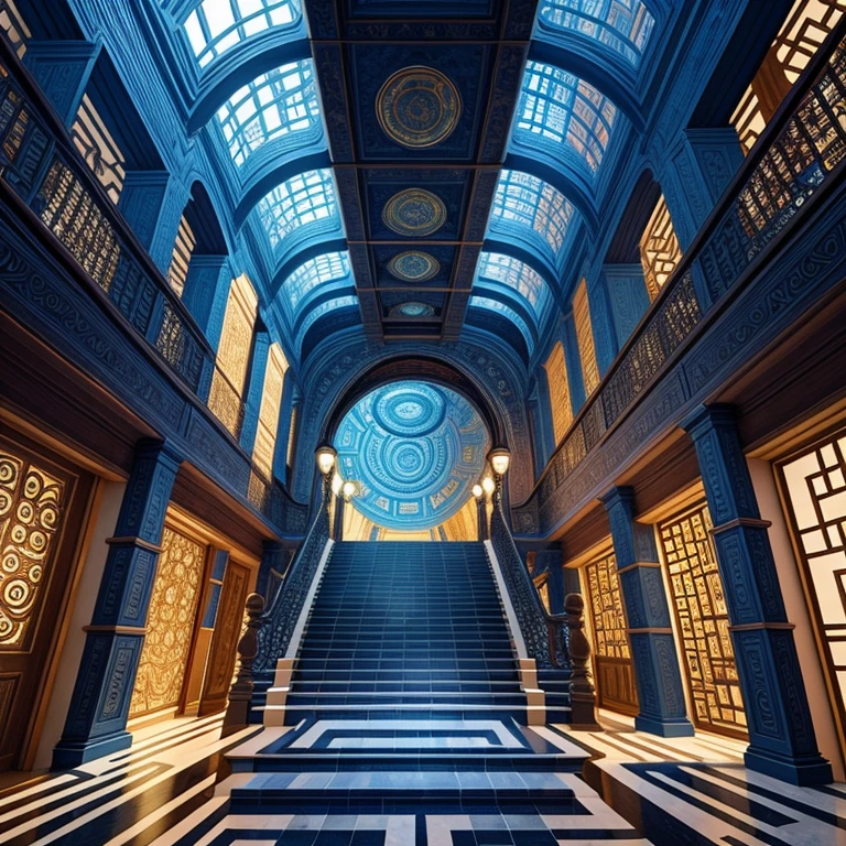 very detailed、masterpiece、highest quality、escher style、labyrinth、multiple paths、divergent story、escher style、complex lines、fantastic perspective、Bright colors、contrasted colors、maze、bright lighting、Mysterious world