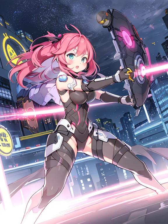 Extreme detail,masterpiece,futuristic city,girl with (energy shield):1.3,tight-fitting bodysuit,protecting herself from danger,using shield in battle,futuristic buildings,flying cars,shield growing brighter,repelling invader