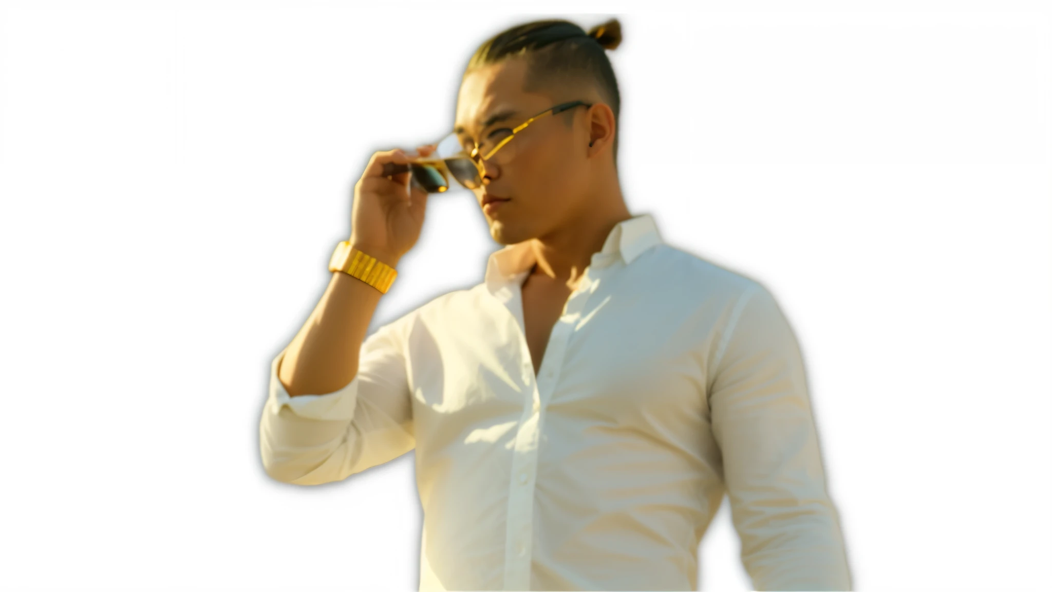 there is a man that is drinking a glass of wine, asian man, inspired by Randy Vargas, profile shot, asian male, inspired by Byron Galvez, lit from the side, looking heckin cool and stylish, tpose, handsome chad chin, man with glasses, extremly high quality, profile pose, sun behind him, with sunglass, singer maluma