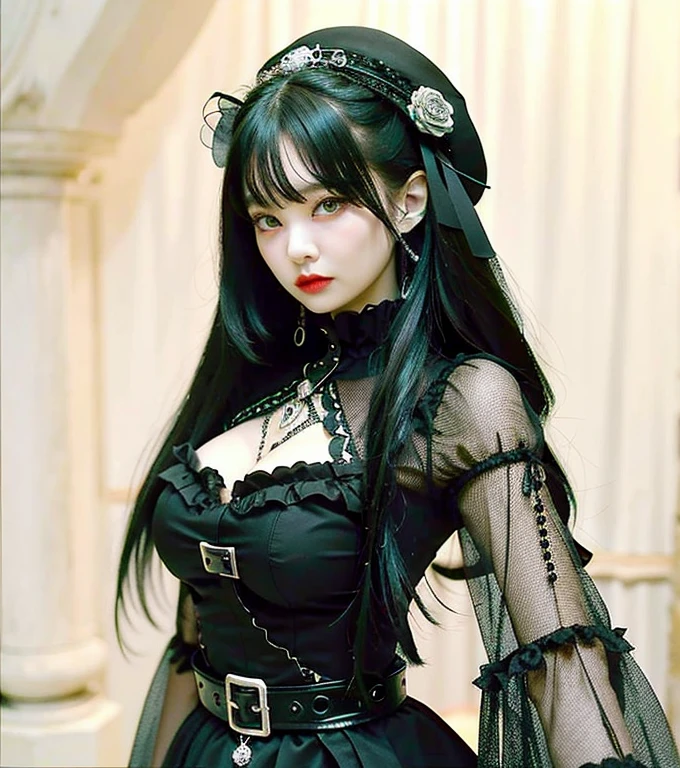 There is a woman in a black dress and a hat, goth girl coreana cruel, cocar de bruxa escura, 1 7 Year Old Goth Anime Girl, japanese gothic, gothic maiden, gothic maiden anime girl, Victorian gothic lolita fashion, deayami kojima, deusa japonesa, gothic maiden of the dark, goth girl, very beautiful gothic top model