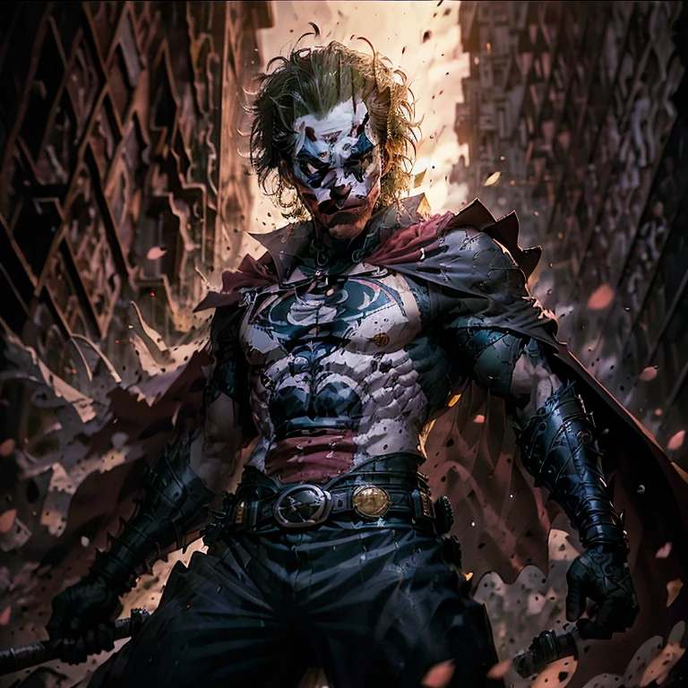 masterpiece, top quality, 4K UHD,
solo,
Joker, Ronin, Samurai,
dark alley, night, moonlit,
swords, katana, armor,
serious, intense, focused,
shadows, dramatic, asymmetrical lighting,
traditional Japanese tattoo sleeves, cape, mask,
detailed, intricately designed, lifelike,
realistic, photorealistic rendering,
dramatic pose, leaning on a sword,
background, cherry blossom trees, ancient castle ruins.